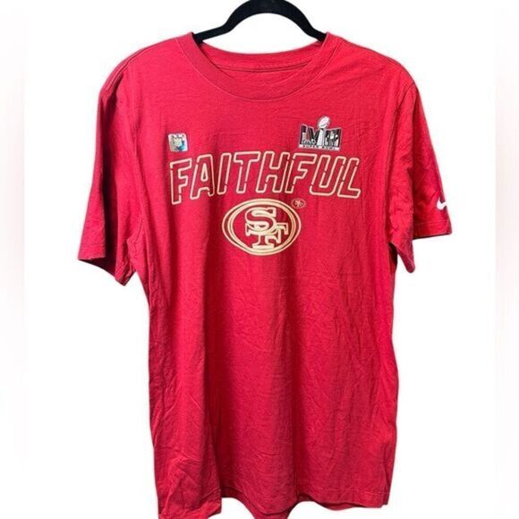NWOT NIKE Red 2024 Super Bowl Short Sleeve Tee Shirt San Francisco 49ers- Size M - Picture 1 of 5